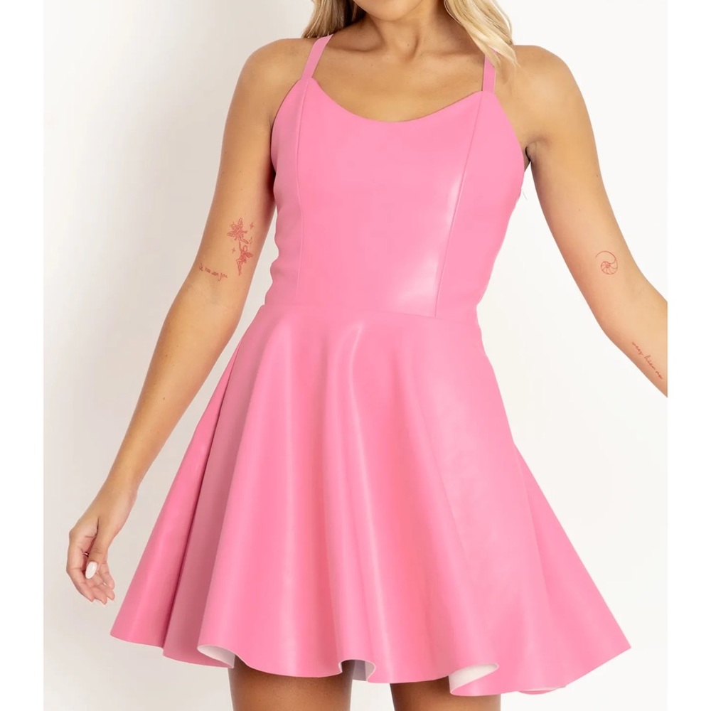 BM BUBBLEGUM PINK MOTO STRAPPY DRESS